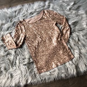 J.Crew Sequin Enbellished Three Quarter Sleeve Top